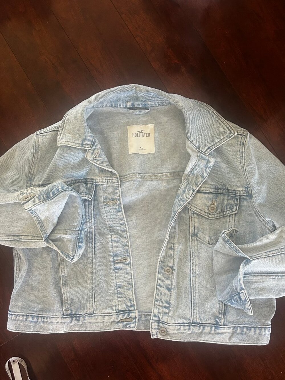 Hollister Denim Jacket Womens XL Light Blue Wash Trucker Stretch Cotton Y2K Boho